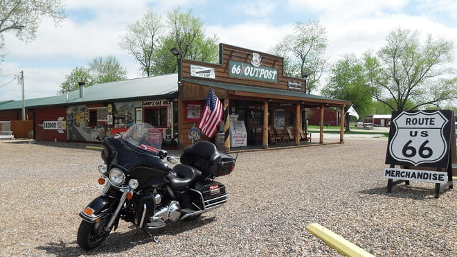 Route 66, a Harley-Davidson Electra-Glide. Could it be any more American?