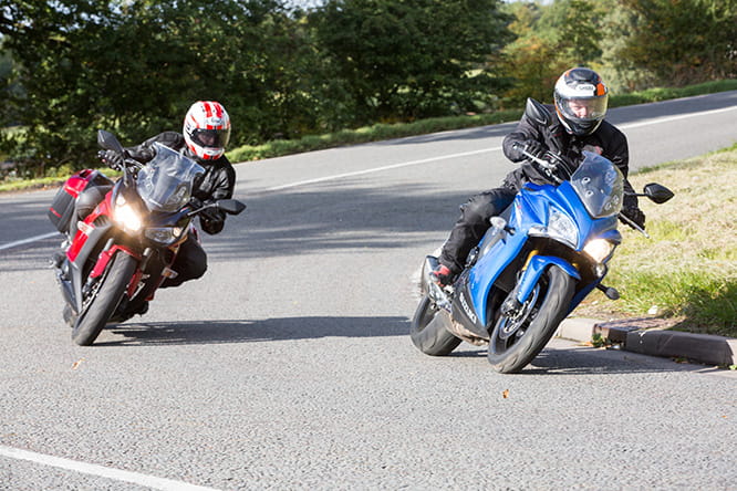 Suzuki's sportier chassis and lighter weight proves to be the winner through the bends