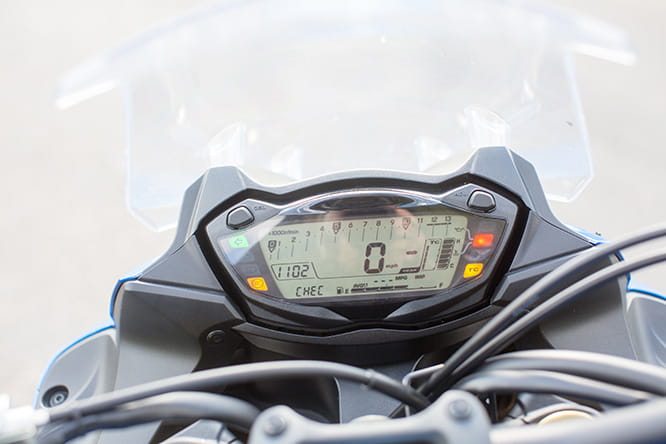 All-LCD display on the Suzuki gives a more modern feel