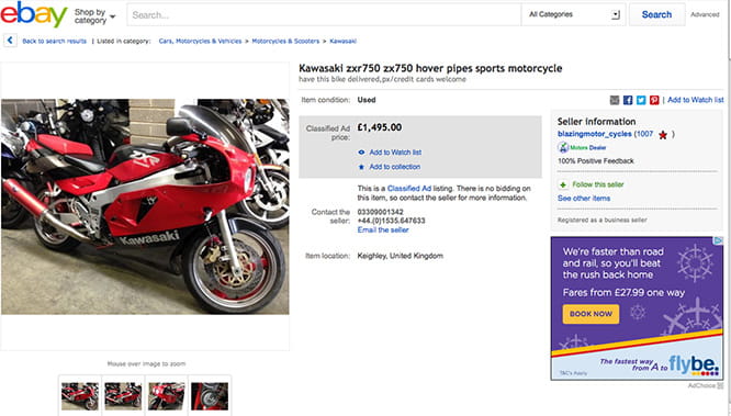 eBay listing has the Kawasaki ZX750 for less than £1500