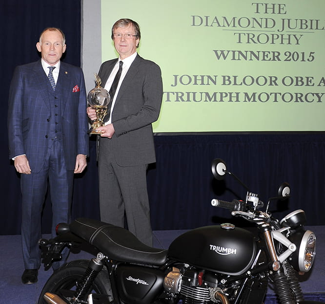 (L-R) Ben Cussons from The RAC and John Bloor, Owner of Triumph Motorcycles