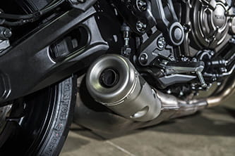Stubby exhaust of the 689cc parallel twin