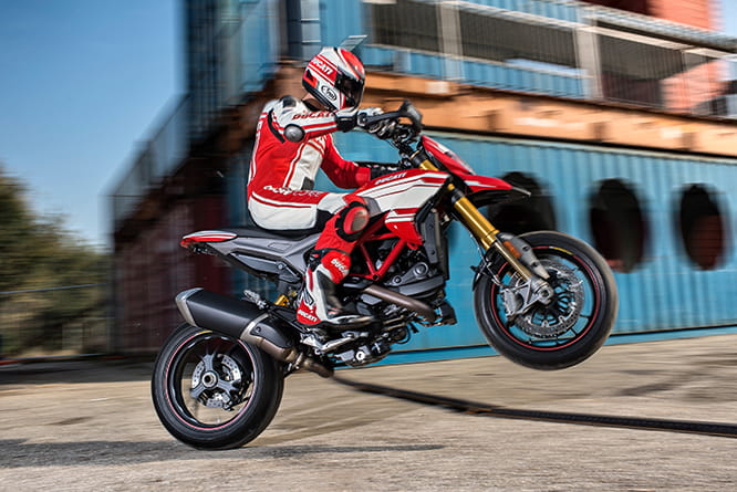 Hypermotard SP loves this kind of stuff, on a private road of course. Ducati test rider pictured.
