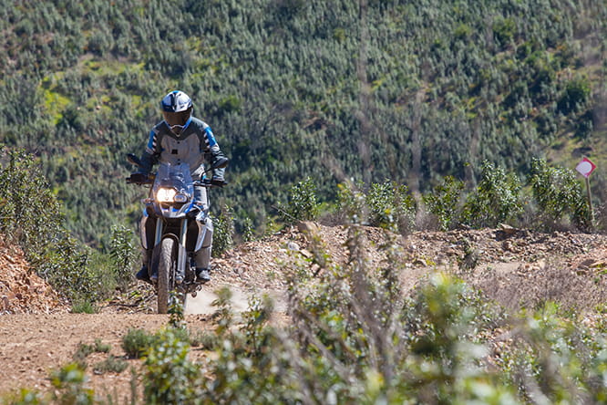 Upside-down forks, 21' front wheel and Pirelli Scorpion Trail's all contribute to F800GS's off-road ability