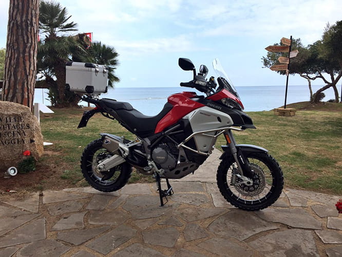 We've just got to the launch hotel for Ducati's Multistrada 1200 Enduro launch, and before the press conference kicks off tonight we've had a look round the bike and the ton of accessories Ducati have in store for potential buyers.