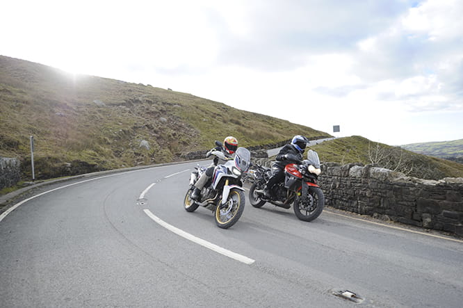Honda and Triumph go head-to-head on the Welsh roads