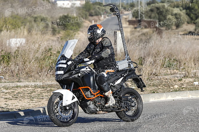 If ever a spy shot should double up as a caption competition, it's this, the 2017 KTM 1290 Super Adventure undergoing aero and noise testing