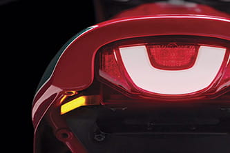 LED indicators front and rear on the Ducati are neat styling points