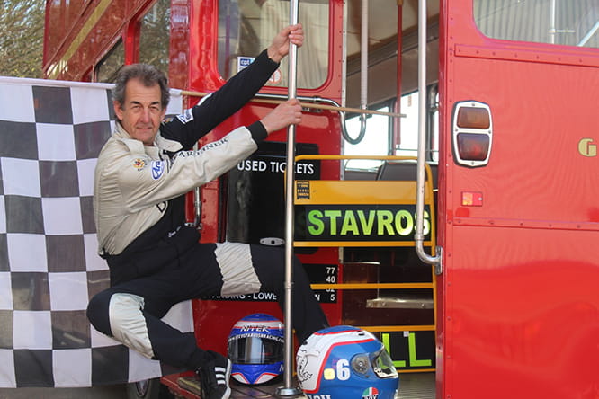 Barry Sheene's former teammate at Suzuki, Steve Parrish now gets his thrills by hanging out of a routemaster