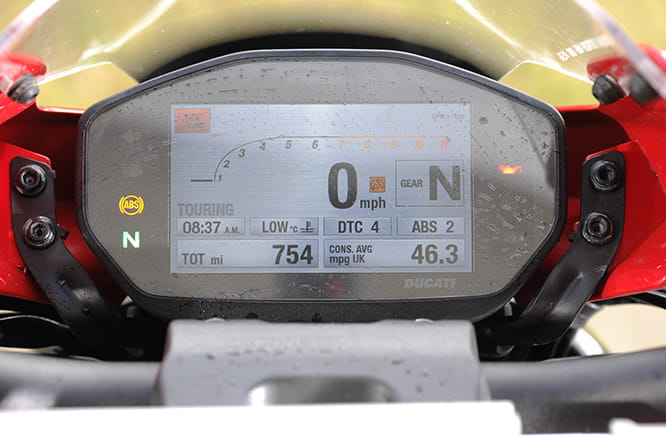 Slick LCD instrument display shows the quality of the Monster 1200 R