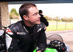 Tyre Tester, Rich Dobson, just before heading out on the Kawasaki ZX-10R test machine