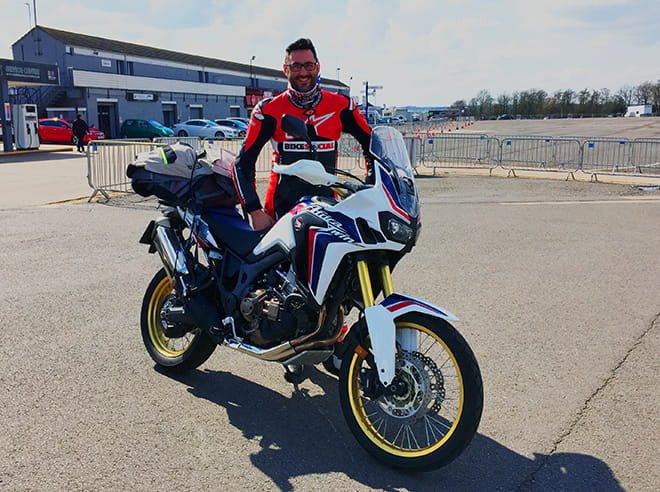 Bike Social's Potter at Donington Park with the long-term test Africa Twin DCT.