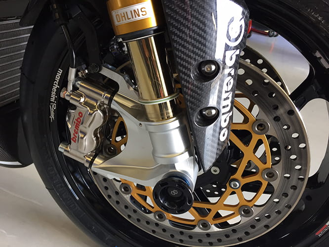Factory-spec Ohlins and Brembos just like Valentino's.