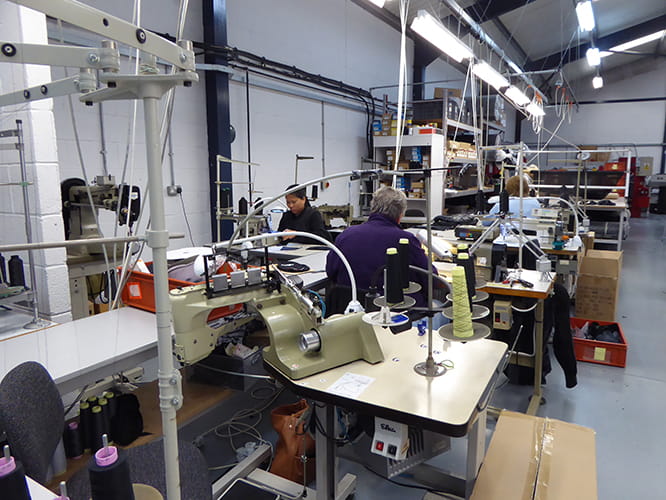 Part of the manufacturing area inside the factory. Some of the sewing machines cost upwards of £9000. 
