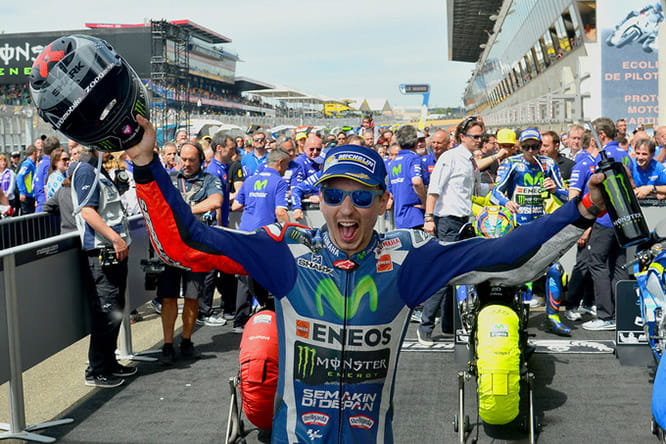 Jorge Lorenzo celebrates his victory at the French MotoGP last time out at Le Mans