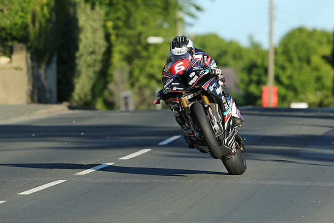 Michael Dunlop on one wheel at Ballagery during Wednesday practice for the Isle of Man TT