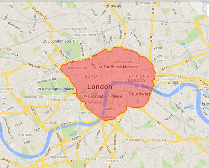 London's congestion zone - currently free for all motorcycles